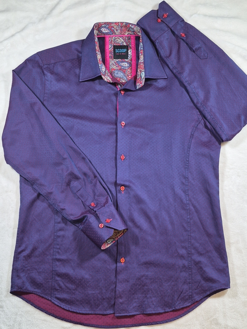Scoop Purple Long-Sleeve Dress Shirt with Paisley Trim